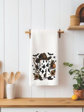 Cowboy Ghost Halloween Decorative Kitchen Tea Towel